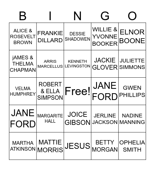 JONES MEMORIAL AREA SENIORS  Bingo Card