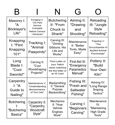 Skill Book Bingo Card