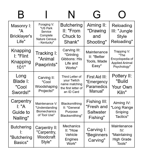 Skill Book Bingo Card