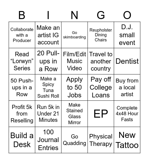 2026 GOALS Bingo Card