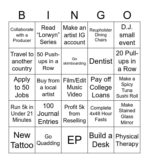 2026 GOALS Bingo Card