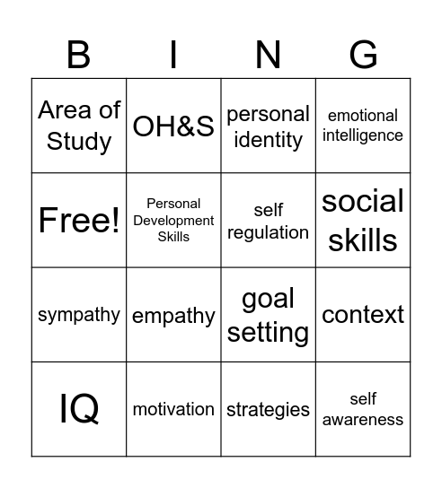 PDS Peronal Identity and Emotional Intelligence Bingo Card