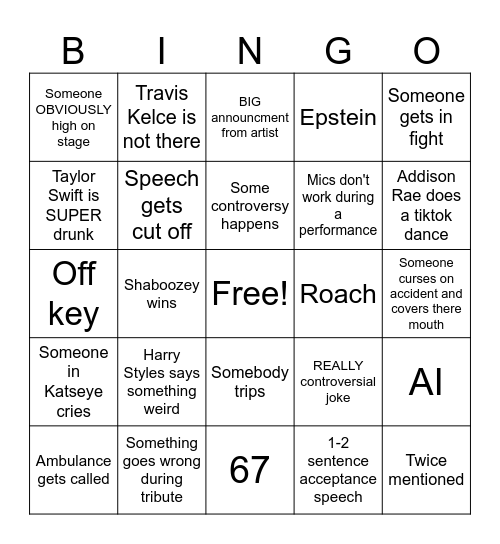Grammy's Bingo Card