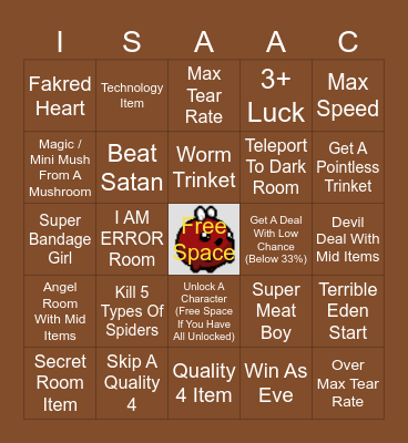 Binding of Isaac Bingo! Bingo Card