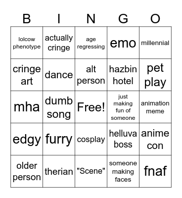 cringe compilation Bingo Card