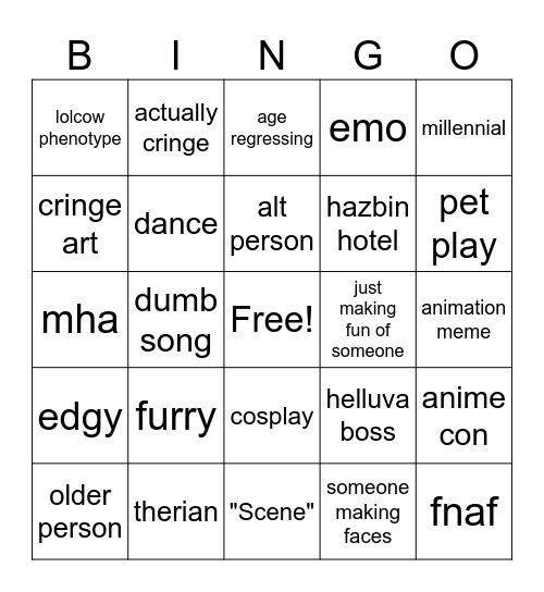 cringe compilation Bingo Card