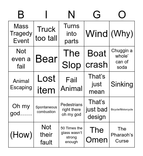 Fail Bingo Card
