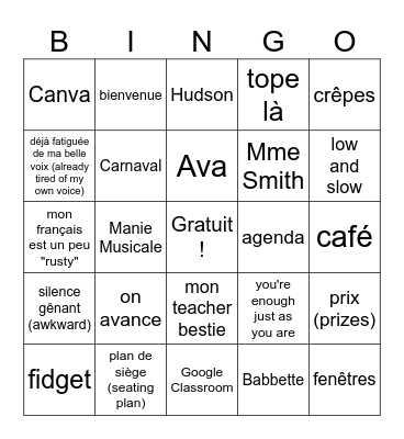J'ai entendu (I heard)... Bingo Card