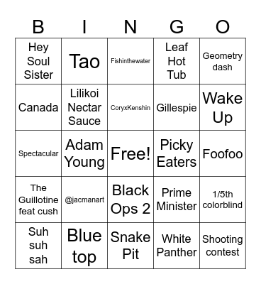 Jacob McKee Lore Bingo Card