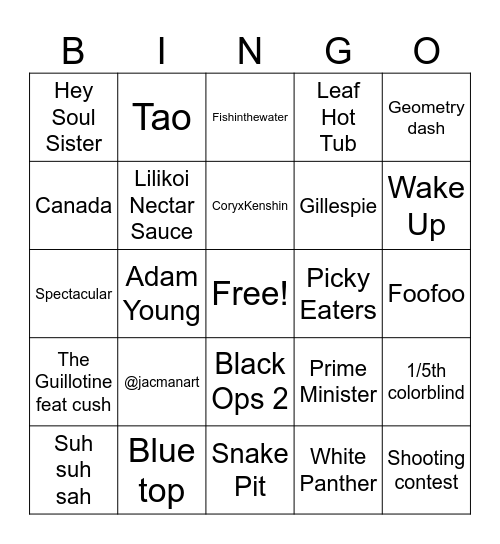 Jacob McKee Lore Bingo Card