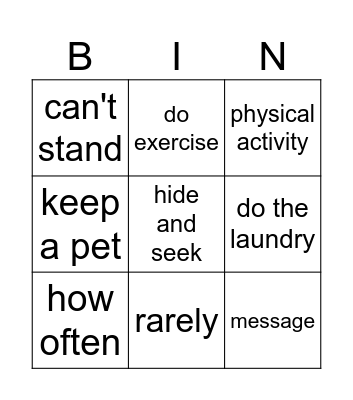 Having a good time Bingo Card
