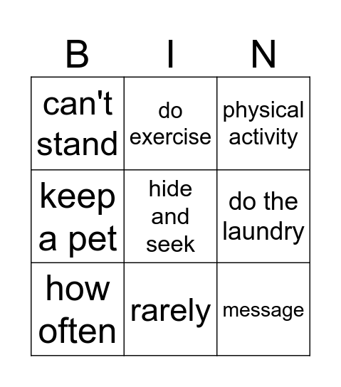 Having a good time Bingo Card