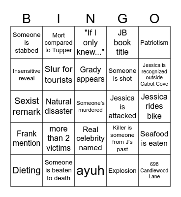 Murder, She Wrote, he read Bingo Card