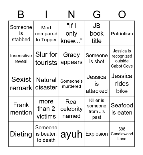 Murder, She Wrote, he read Bingo Card