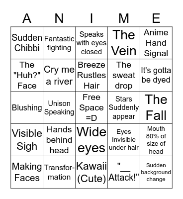 Anime Club Bingo Card