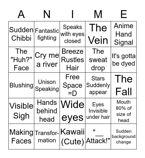 Anime Club Bingo Card