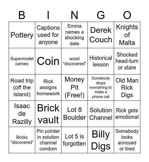 Curse of Oak Island Bingo Card