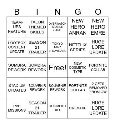 OW Spotlight Bingo Card
