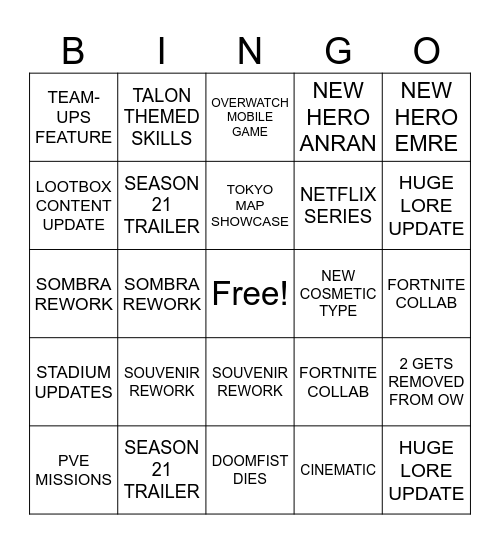OW Spotlight Bingo Card