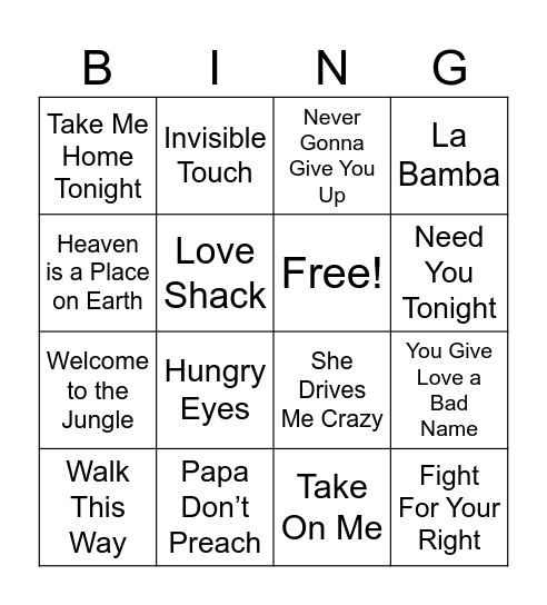 1985-1989 2 Bingo Card