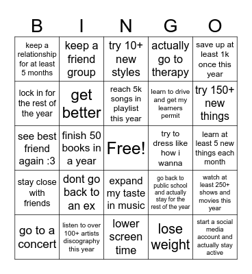 yearly bingo Card