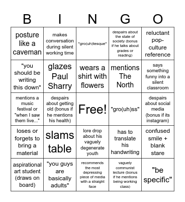Dr. Theo Sweeting Bingo! Bingo Card