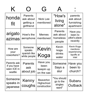 Koga Family Meeting Bingo Card