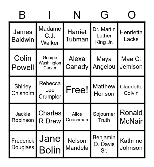 DCSM Black History Month (3-8) Bingo Card