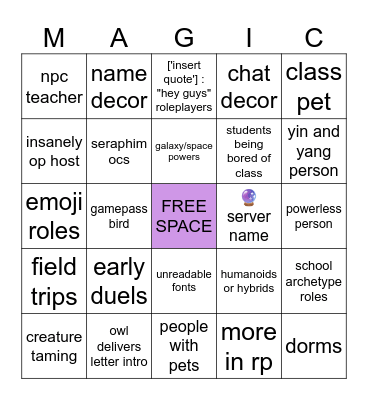 ff magic academy bingo Card