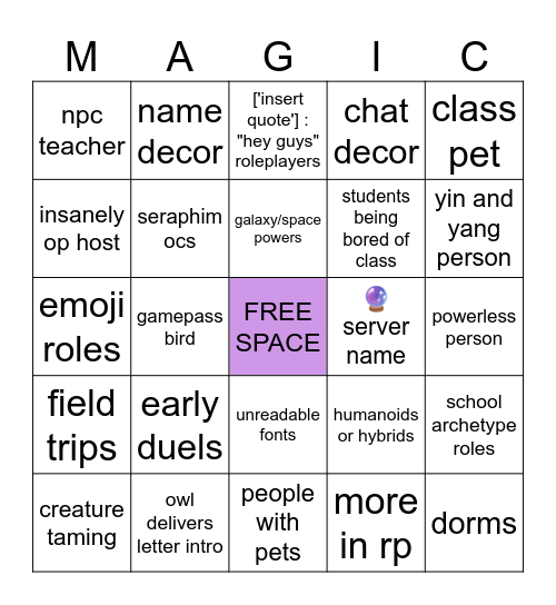 ff magic academy bingo Card