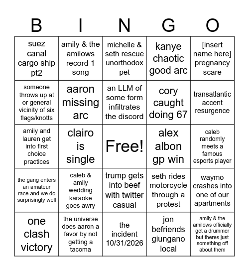 JAENGO Bingo Card