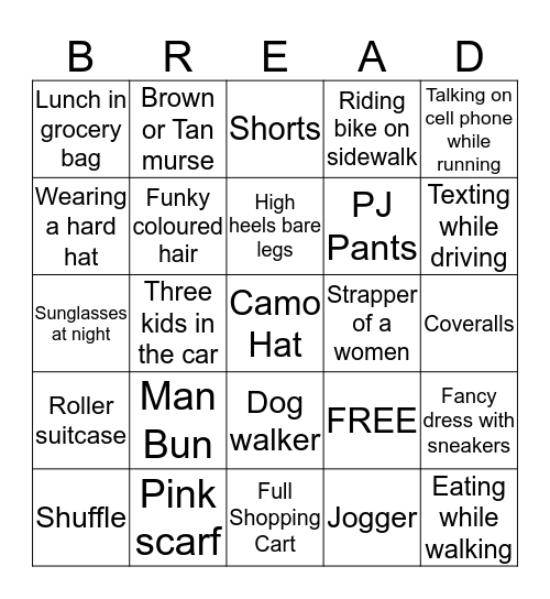 CARBS Bingo Card