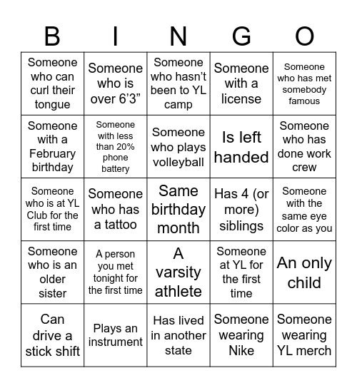 Nampa Young Life BINGO Card