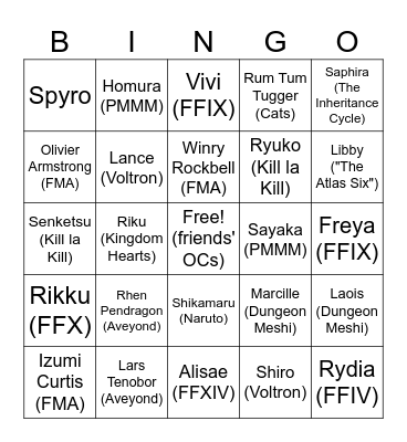 Blorbos Bingo Card
