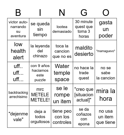 Zelda Dominguero con Victorini Zapatini Bingo Card