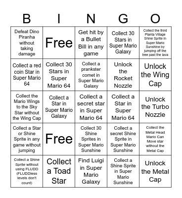Super Mario 3D All-Stars Bingo Card