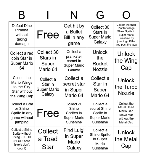 Super Mario 3D All-Stars Bingo Card