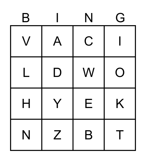 Alphabet BINGO Card
