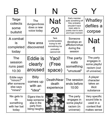Frontier Odyssey Bingo Card