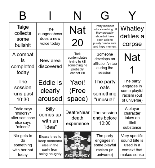 Frontier Odyssey Bingo Card