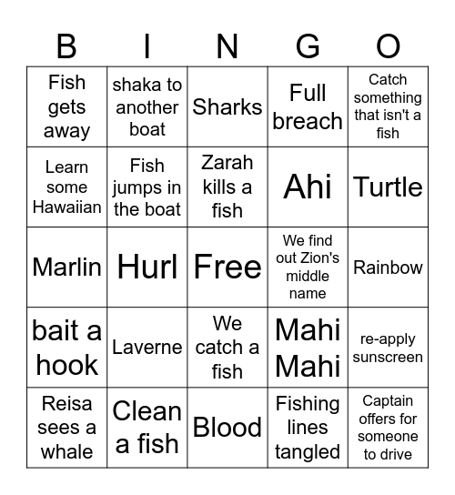 Waddell Fishing Bingo Card