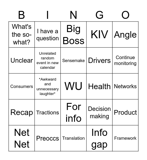 huddle Bingo Card
