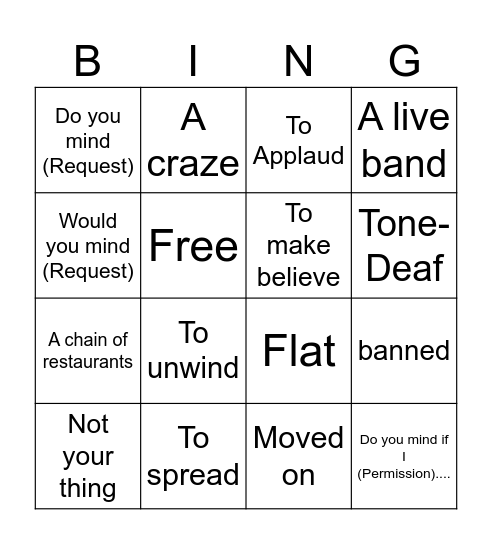Socialising and Polite language Bingo Card