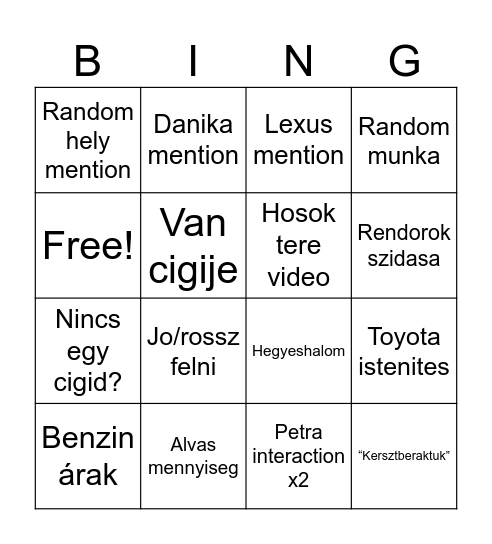 Bence Bingo Card