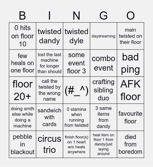 DW solo Bingo Card