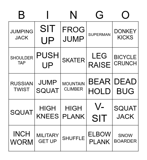 BURPEE BINGO Card