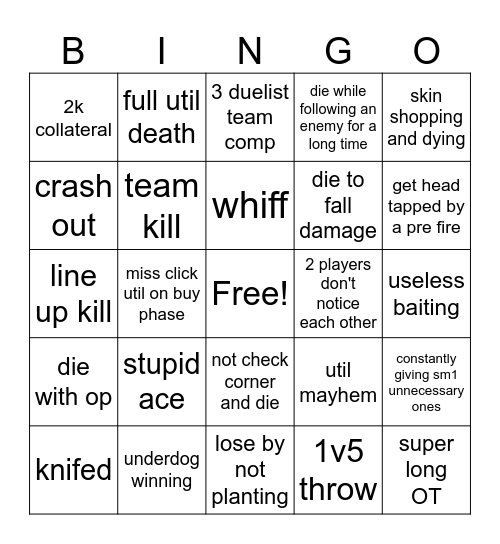 valorant pro whiffs Bingo Card