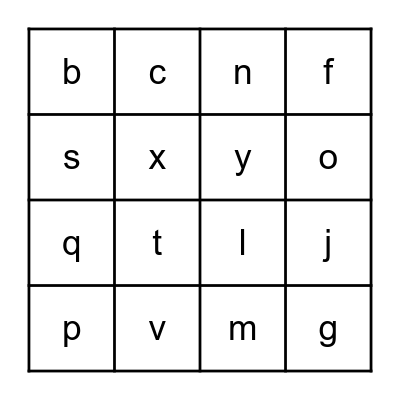 Alphabet Lower case Bingo Card