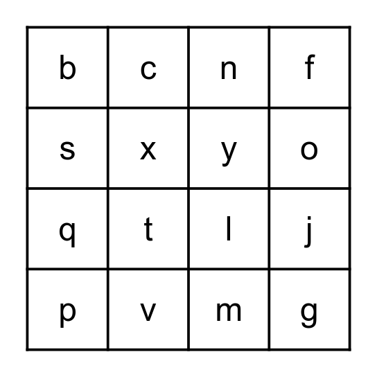 Alphabet Lower case Bingo Card