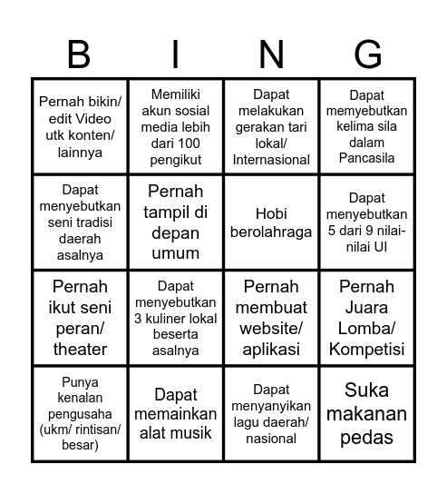 Bingmpkt Bingo Card